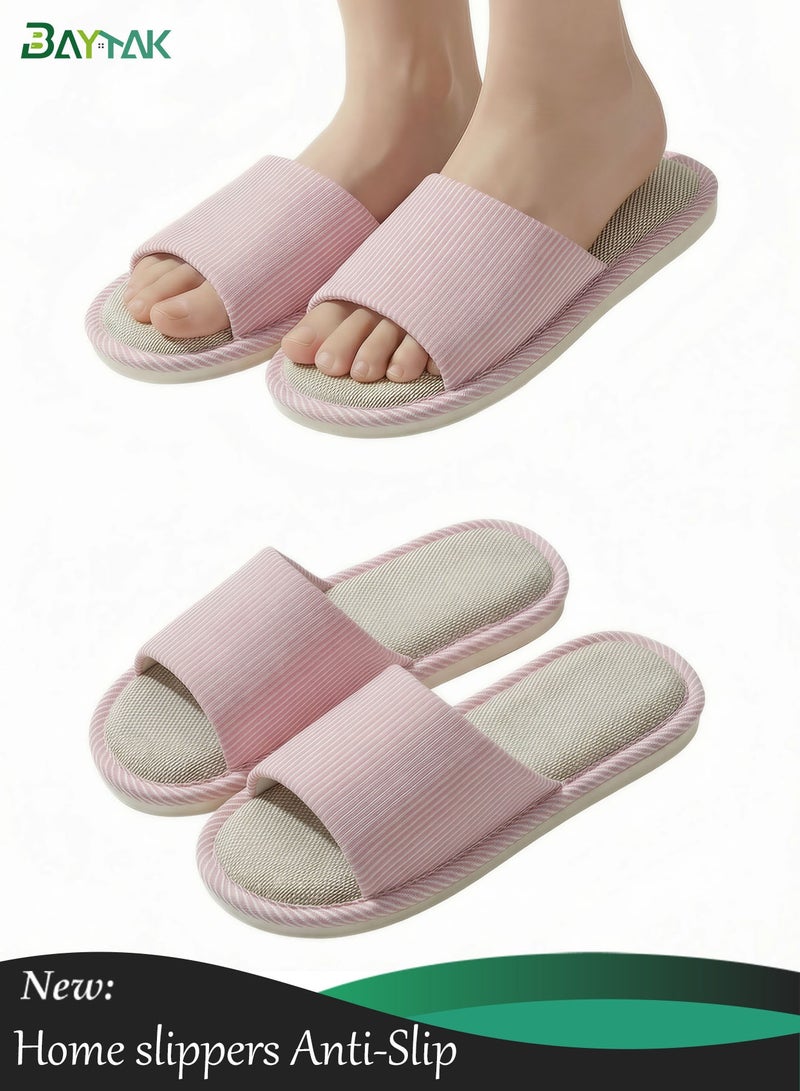 Baytak Home Slippers for Women, Linen Open Toe House Slippers Anti Slip for Indoor Outdoor Bedroom - Image 1